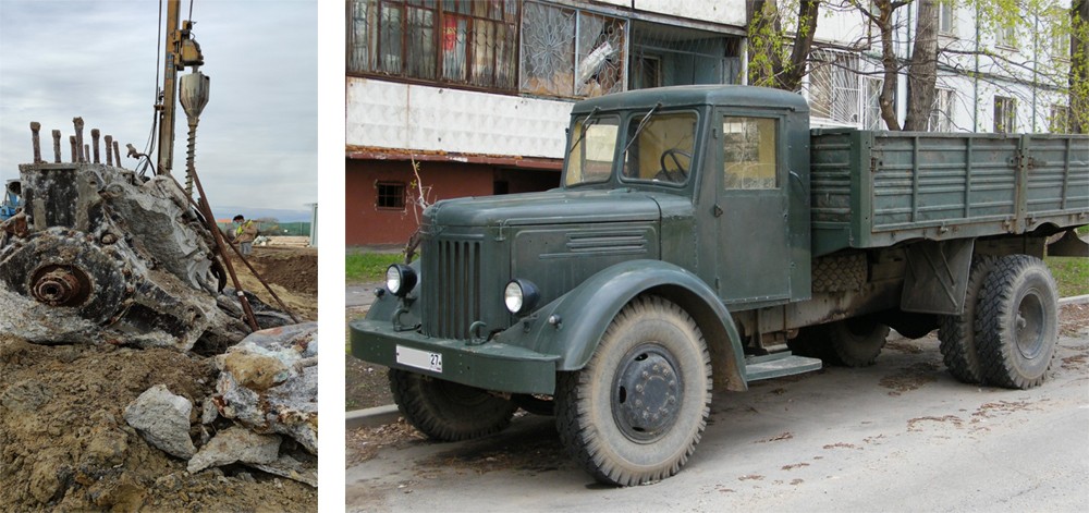 Elásott teherautómotort emeltek ki a földből az egykori szovjet laktanya területén