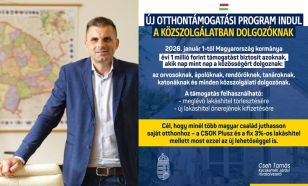 Cseh Tamás: Új otthontámogatási program indul a közszolgálatban dolgozóknak!