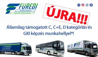 Államilag támogatott C, C+E, D kategóriás és GKI képzés munkahellyel a Füredi Autósiskolában