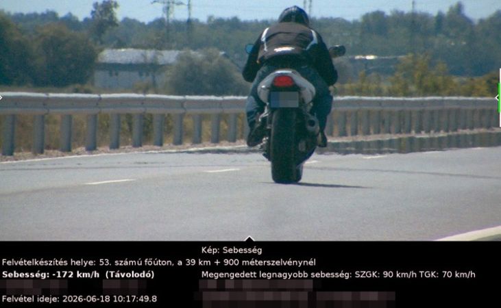 Több mint 1200 gyorshajtó egy hét alatt Bács-Kiskunban – 172 km/órával száguldott a motoros