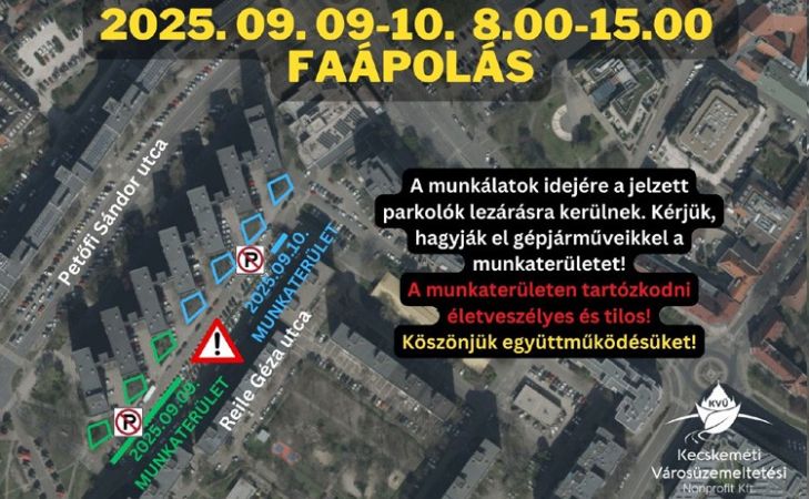 Faápolás a Petőfi Sándor utca – Reile Géza utcai parkolóiban