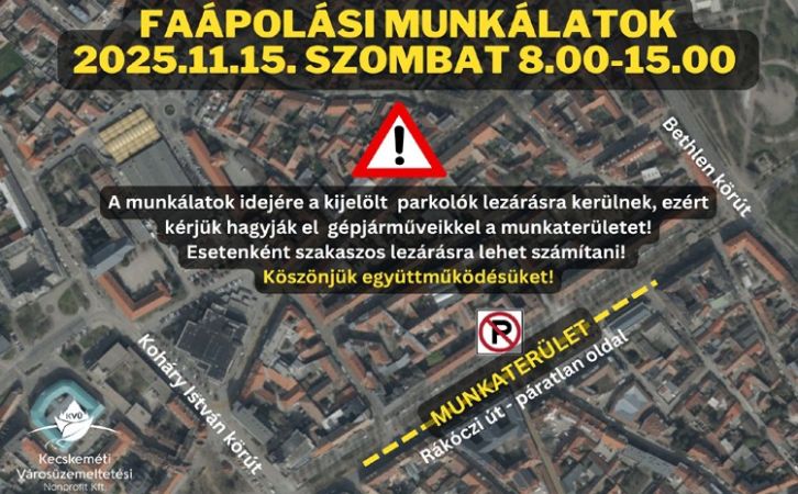 Szombaton faápolás lesz a Rákóczi úton