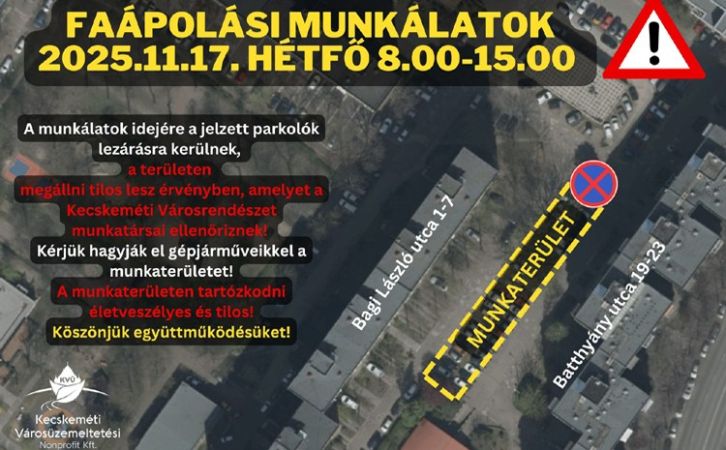 Hétfőn tilos lesz a parkolás a Bagi és Batthyányi utcai tömbházak közötti parkolóban