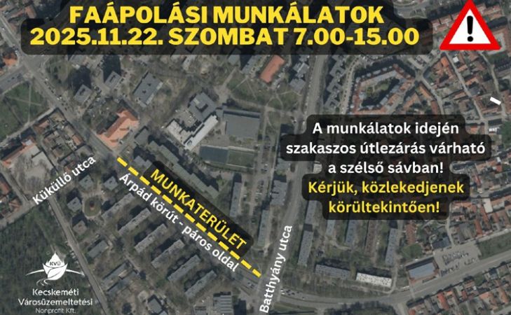 Szakaszos útlezárás lesz szombaton az Árpád körúton faápolási munkák miatt