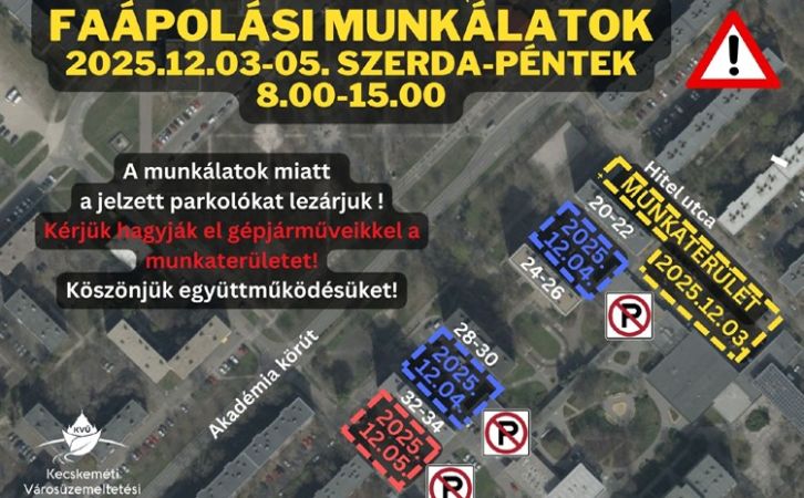 Faápolási munkálatok miatt ideiglenes parkolólezárások a Hitel utcában és az Akadémia körúton