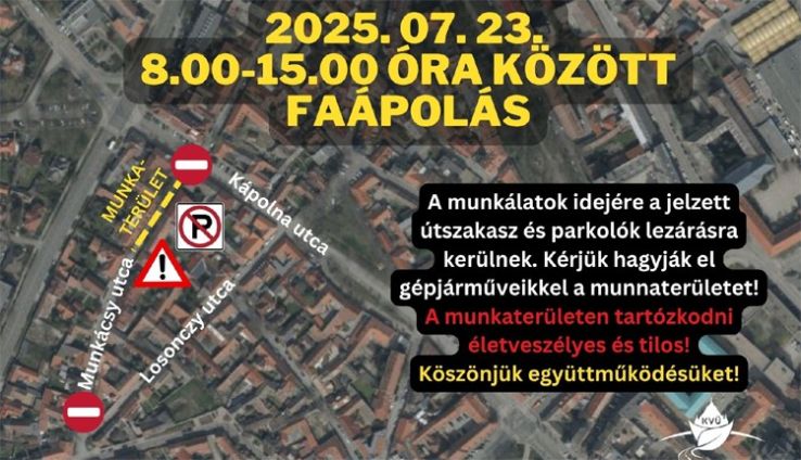 Faápolási munkálatokat végeznek a Munkácsy utcában