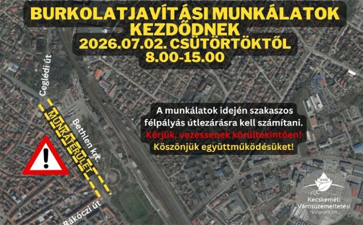 Burkolatjavítás miatt két hétig lesznek sávlezárások a Bethlen körúton