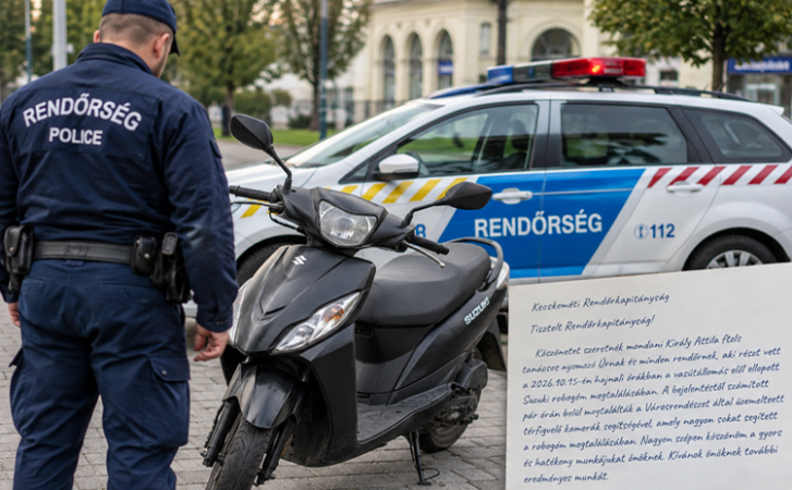 Órák alatt megtalálták ellopott robogóját - Köszönőlevelet írt a rendőröknek a kecskeméti férfi
