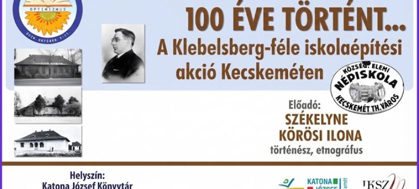 Száz éve indult oktatási forradalom – Előadás a Klebelsberg-féle iskolaépítési akcióról a Katona József Könyvtárban